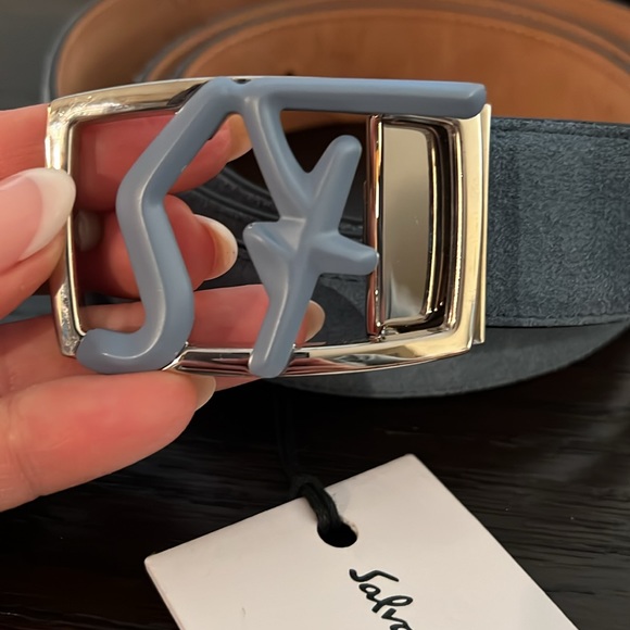 Men's Salvatore Ferragamo Blue Buc Suede Belt - Picture 3 of 6